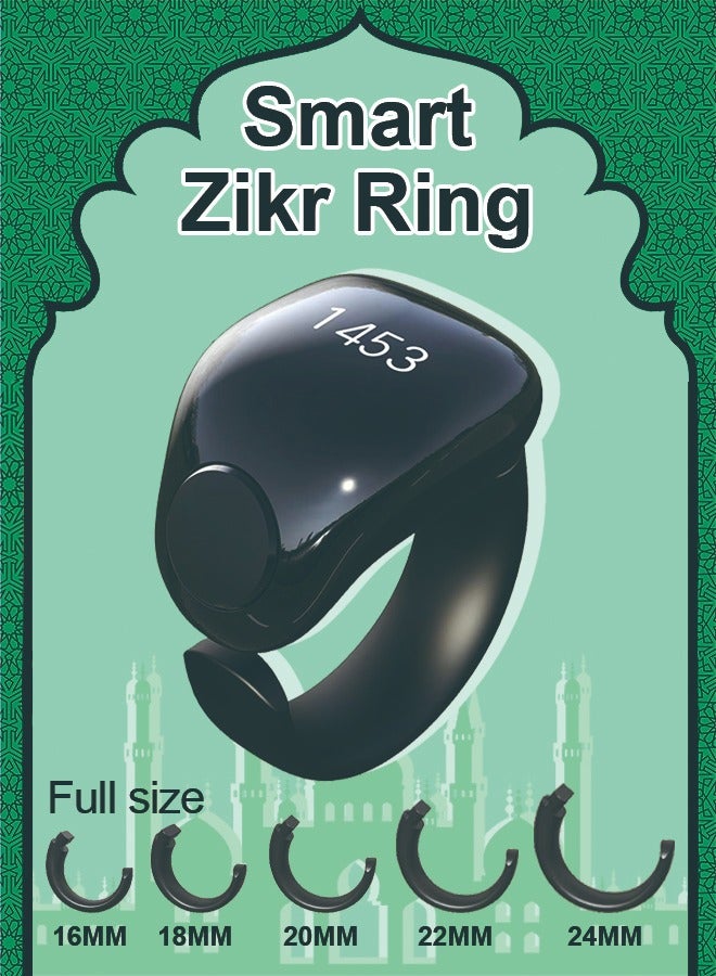 WESLAMIC Tasbih Zikr Smart Ring, Adjustable Counter, Size (16,18,20,22,24mm), APP Support Digital Counter Prayer Reminder Ring, Waterproof Counter Zikr Ring(Black) - Image 1