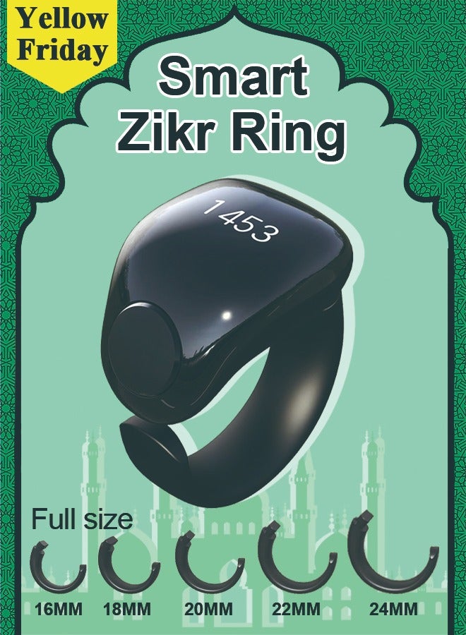 WESLAMIC Tasbih Zikr Smart Ring, Adjustable Counter, Size (16,18,20,22,24mm), APP Support Digital Counter Prayer Reminder Ring, Waterproof Counter Zikr Ring(Black) - Image 1