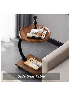 HXDream Coffee Table,Round Sofa Side Table,Double Layer C Shaped side table on wheels,coffee table for living room sofa,Suitable for study, living room, bedroom  - Image 2