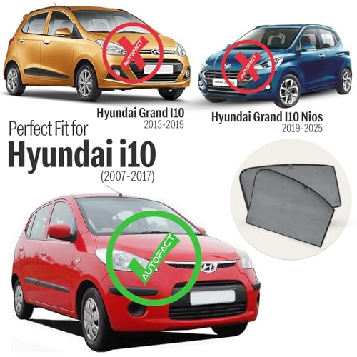 Autofact Car Sunshades for Hyundai i10 Old (2007 to 2017), UV Protection, Useful Car Accessories, Custom fit Sun Shades for Side Windows, Set of 4 - Image 2