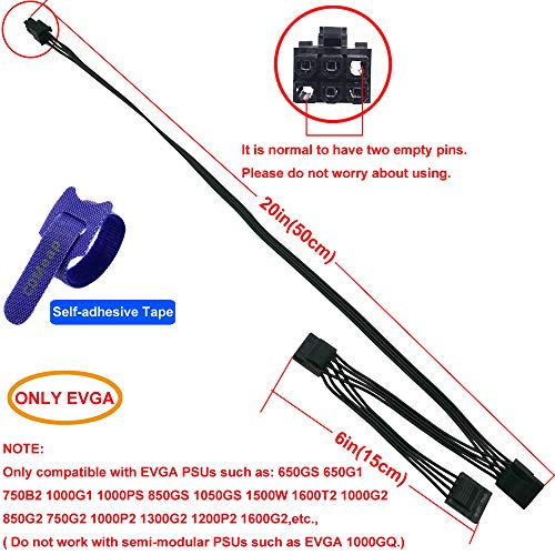 COMeap Molex Power Cable for EVGA PSUs, 6 Pin to 3X 4 Pin Molex Hard Drive Adapter Splitter for Some Specific Types of EVGA Power Supply 20-in(50cm) - Image 2