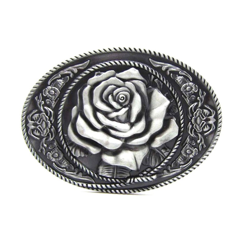 MASOP VOGU Antique Flower White Rose Women Belt Buckle Trendy Cowgirl Cowboy Buckles - Image 3