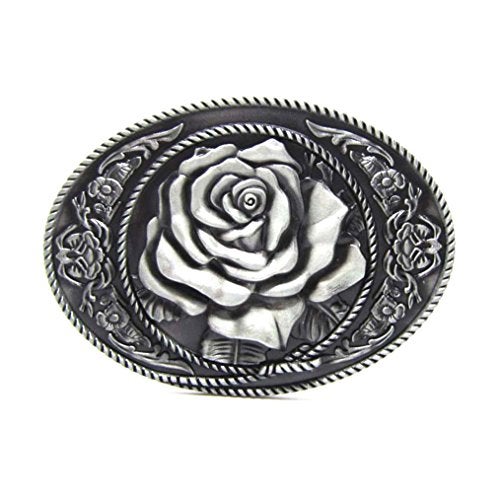 MASOP VOGU Antique Flower White Rose Women Belt Buckle Trendy Cowgirl Cowboy Buckles - Image 1