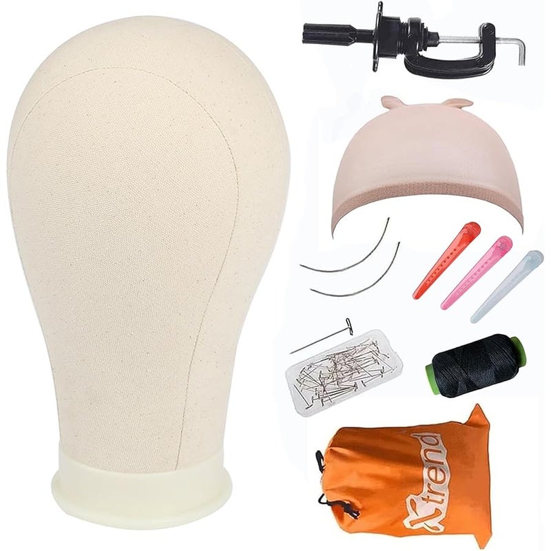 إكستريند رأس مانيكان من القماش الكتاني برأس دائري بطول 55.88 سم من إكستريند، شعر مستعار قابل للتخصيص، رأس مانيكان لتصفيف الشعر المستعار، إكسسوارات الشعر، شعر مستعار رأس مانيكان (55.88 سم) - Image 1