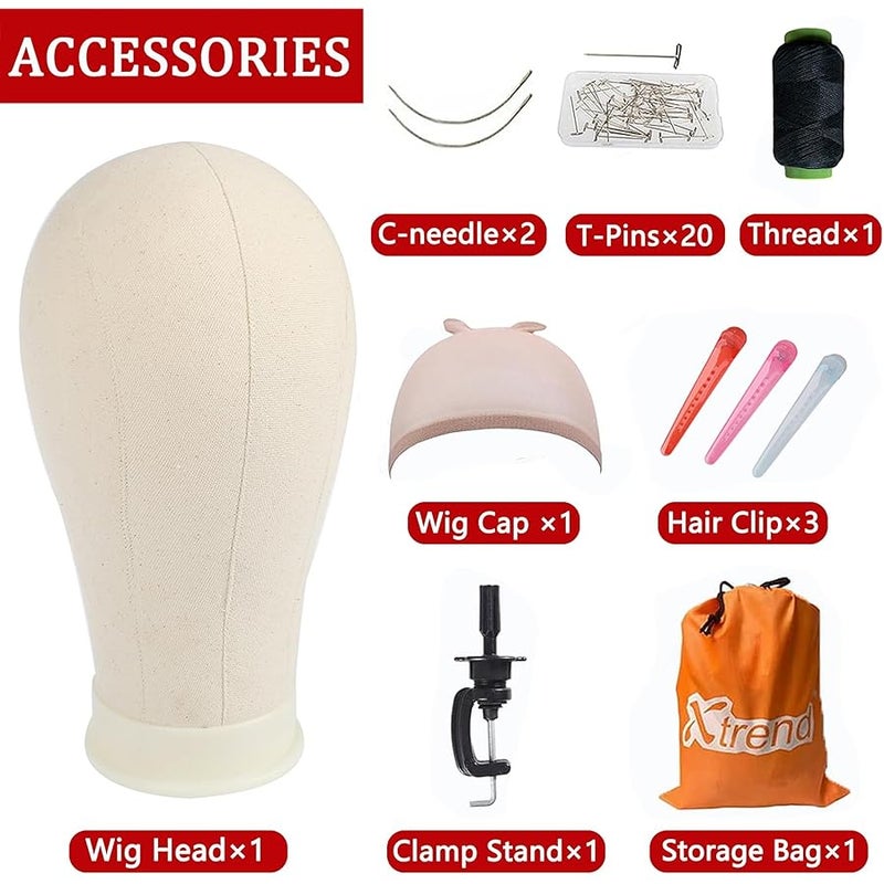 إكستريند رأس مانيكان من القماش الكتاني برأس دائري بطول 55.88 سم من إكستريند، شعر مستعار قابل للتخصيص، رأس مانيكان لتصفيف الشعر المستعار، إكسسوارات الشعر، شعر مستعار رأس مانيكان (55.88 سم) - Image 2