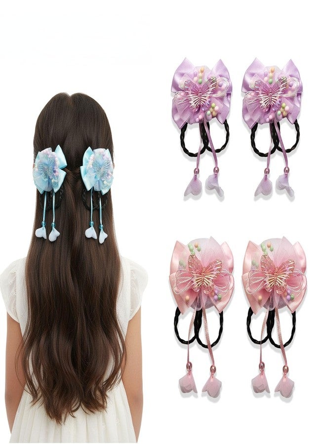 KARP- 4 Pcs ( 2 Set) Satin Bow Hair Clips for Girls | Cute Hairpins with Butterfly Design & Long Hanging Ribbons | Fancy Hair Accessories for Kids | Party & Event Wear | Best for Gift | Multi-Color - (K2530 Style-2) - Image 1