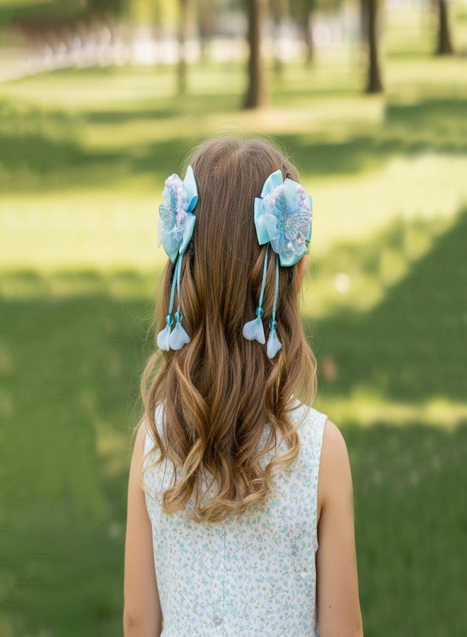 KARP- 4 Pcs ( 2 Set) Satin Bow Hair Clips for Girls | Cute Hairpins with Butterfly Design & Long Hanging Ribbons | Fancy Hair Accessories for Kids | Party & Event Wear | Best for Gift | Multi-Color - (K2530 Style-2) - Image 4