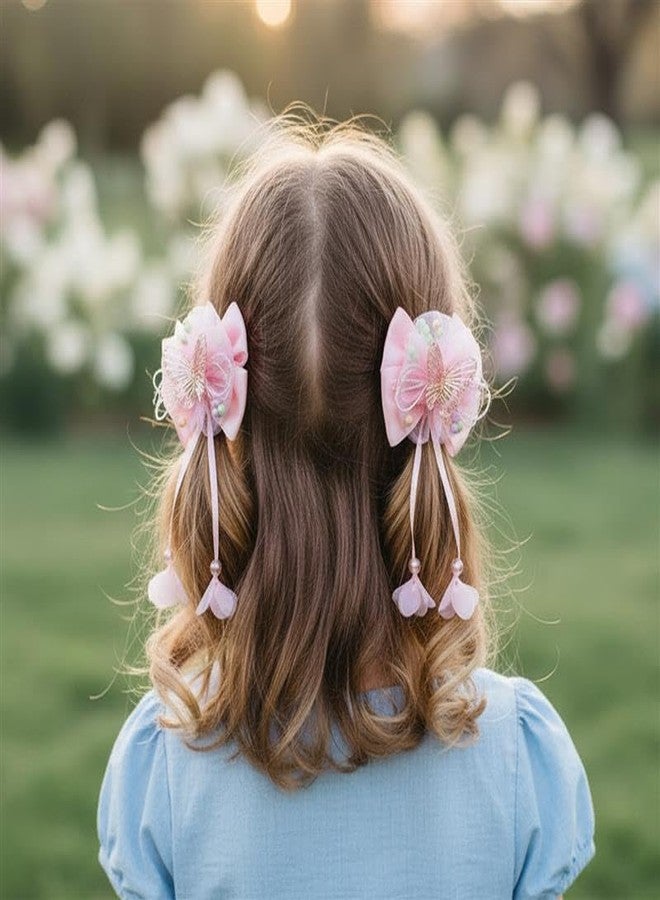 KARP- 4 Pcs ( 2 Set) Satin Bow Hair Clips for Girls | Cute Hairpins with Butterfly Design & Long Hanging Ribbons | Fancy Hair Accessories for Kids | Party & Event Wear | Best for Gift | Multi-Color - (K2530 Style-2) - Image 5