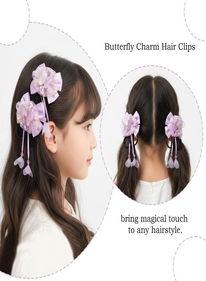 KARP- 4 Pcs ( 2 Set) Satin Bow Hair Clips for Girls | Cute Hairpins with Butterfly Design & Long Hanging Ribbons | Fancy Hair Accessories for Kids | Party & Event Wear | Best for Gift | Multi-Color - (K2530 Style-2) - Image 3