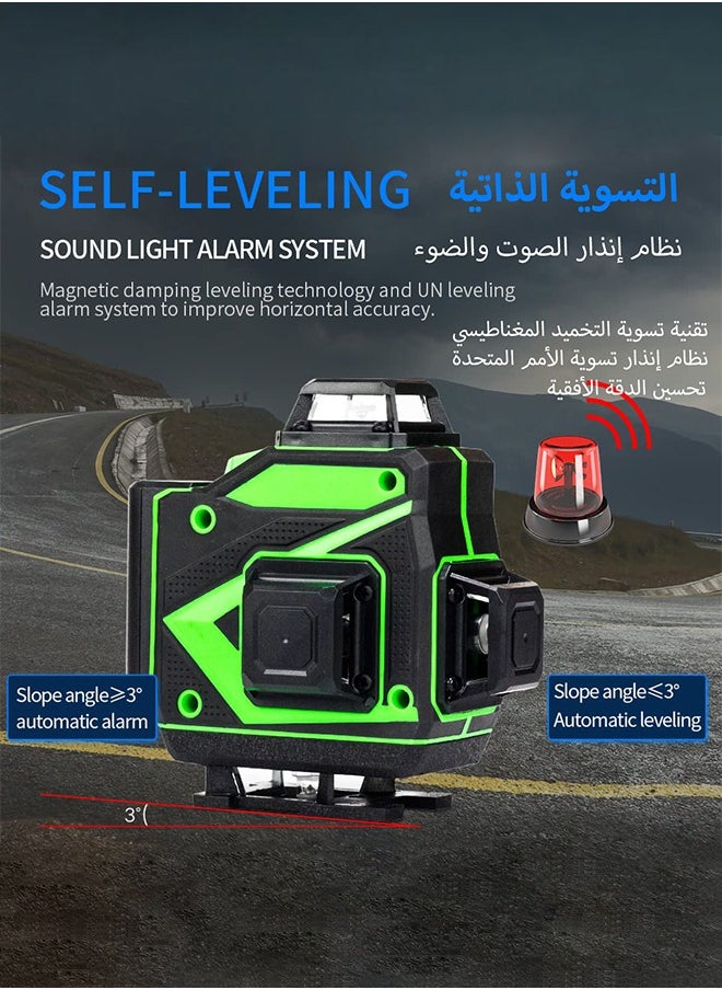 إس كولور - مستوى ليزر 4D بـ16 خط جهاز تحكم عن بعد متعدد الوظائف مع وظيفة نظام التسوية الذاتي، مستوى ليزر أخضر بتقنية 4x360° عمودي أفقي مع بطاريتين قابلتين للشحن. - Image 1