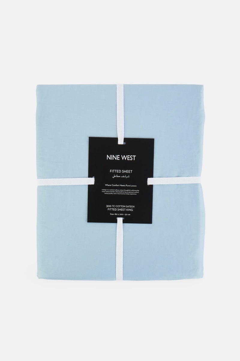 NINE WEST Queen Size Fitted Sheet, Sky Blue - Image 1