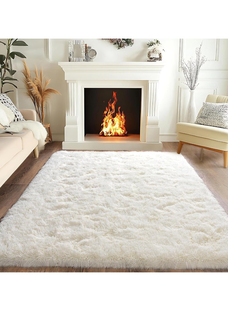AUTOYSUR Rugs For Living Room,Soft Fluffy Area Rug Bedroom Living Room Shaggy Washable Anti-Skid Comfortable Large Rugs Indoor Modern Home Decor Floor Carpet (White)  - Image 1