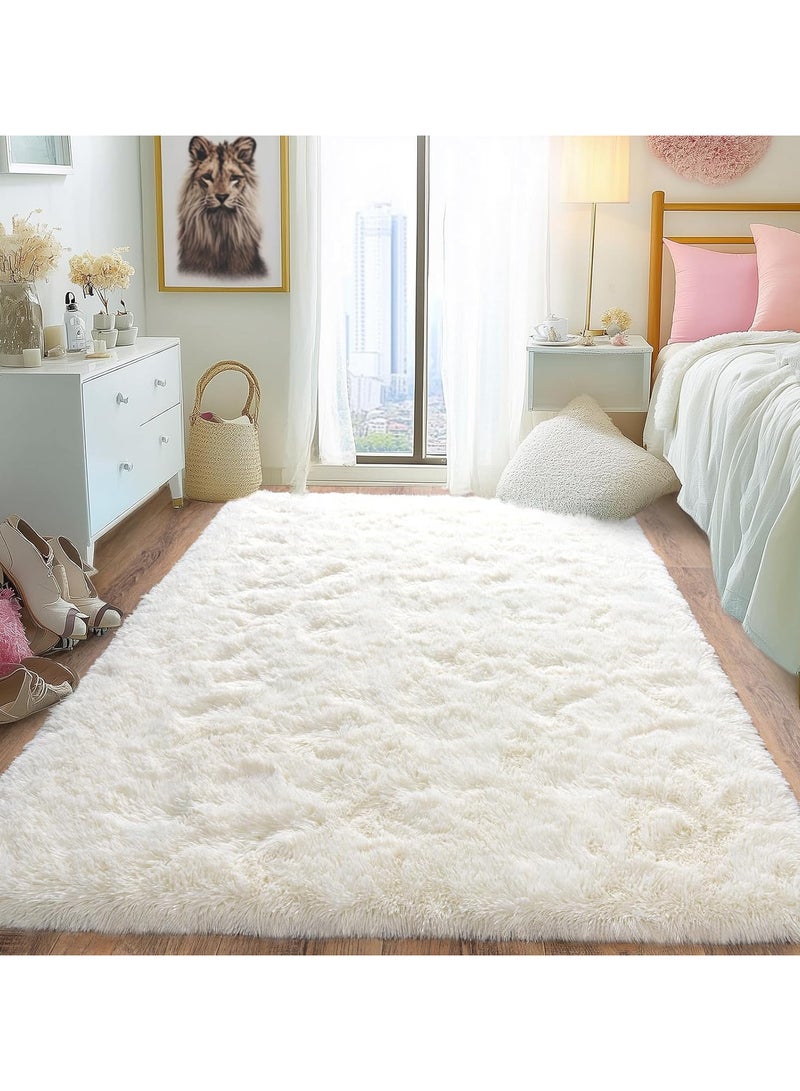 AUTOYSUR Rugs For Living Room,Soft Fluffy Area Rug Bedroom Living Room Shaggy Washable Anti-Skid Comfortable Large Rugs Indoor Modern Home Decor Floor Carpet (White)  - Image 4