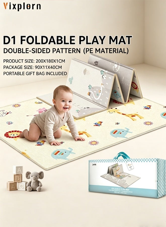 Vixplorn Large waterproof soft Newborn Games  mat, baby floor mat, foldable baby play mat, indoor and outdoor reinforced crawling mat, suitable for home, kindergarten, outdoor and travel use (Size：200*180*1cm) - Image 1