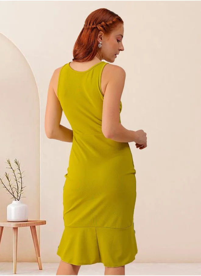 Freehand Women Fitted Party Wear Textured Ruffle Dress