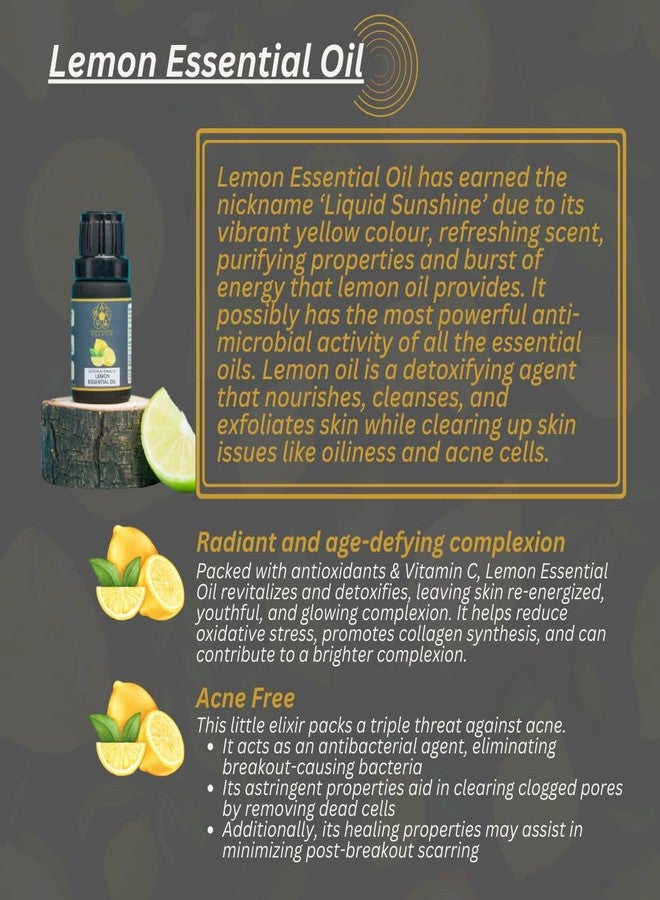 ULLASSA Lemon Essential Oil | Brightens Complexion, Combats Acne | Clears Dandruff | Uplifting & Energizing | For Oily Skin | 100% Pure & Natural | Citrus Limonum (Pack of 1) - Image 3