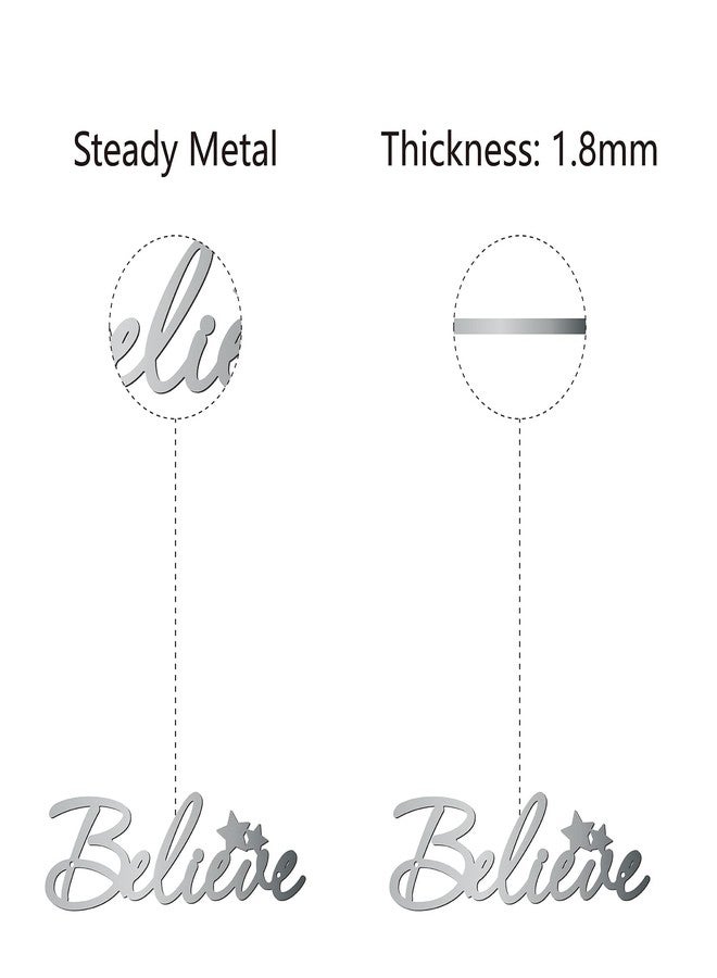 لوحة جدارية معدنية من CREATCABIN تحمل عبارة "Believe"، ديكور فني ريفي، حروف معلقة، زينة للباب الأمامي، مدخل المنزل، غرفة المعيشة الداخلية والخارجية، غرفة النوم، المكتب، 3.9 × 11.8 بوصة (فضي). - Image 3