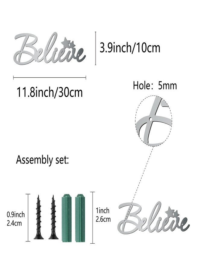 لوحة جدارية معدنية من CREATCABIN تحمل عبارة "Believe"، ديكور فني ريفي، حروف معلقة، زينة للباب الأمامي، مدخل المنزل، غرفة المعيشة الداخلية والخارجية، غرفة النوم، المكتب، 3.9 × 11.8 بوصة (فضي). - Image 2