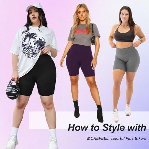 MOREFEEL 4 Pack Plus Size Biker Shorts for Women Stretch XL-4XL Workout Tummy Control 8" High Waist Soft Black Yoga Shorts Summer - Image 2