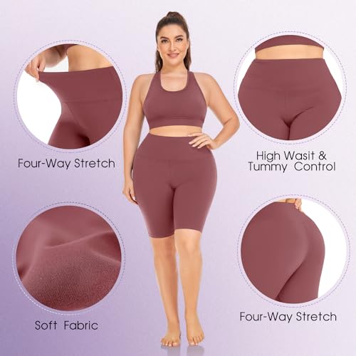 MOREFEEL 4 Pack Plus Size Biker Shorts for Women Stretch XL-4XL Workout Tummy Control 8" High Waist Soft Black Yoga Shorts Summer - Image 4