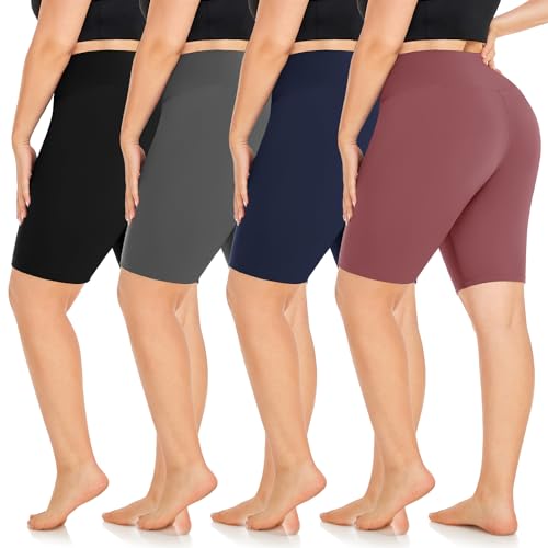 MOREFEEL 4 Pack Plus Size Biker Shorts for Women Stretch XL-4XL Workout Tummy Control 8" High Waist Soft Black Yoga Shorts Summer - Image 1