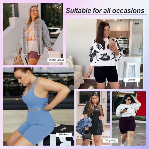 MOREFEEL 4 Pack Plus Size Biker Shorts for Women Stretch XL-4XL Workout Tummy Control 8" High Waist Soft Black Yoga Shorts Summer - Image 3