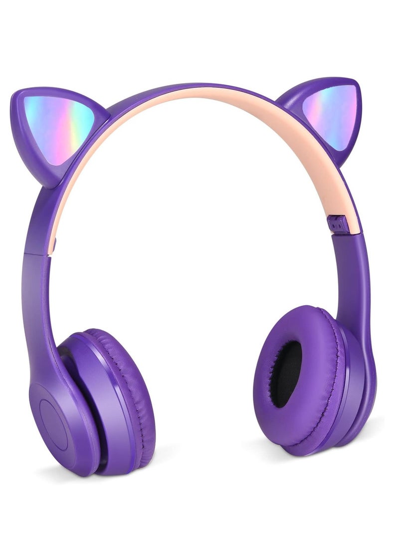 P47M Kids Wireless Headphones with LED Light, Microphone, TF Card Stereo Over Ear Wired Foldable Headphones for Girls and Boys  - Image 1
