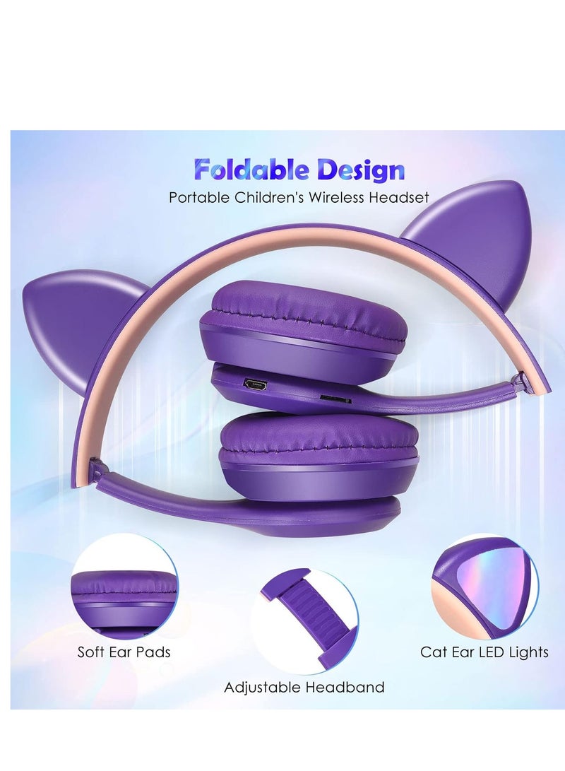 P47M Kids Wireless Headphones with LED Light, Microphone, TF Card Stereo Over Ear Wired Foldable Headphones for Girls and Boys  - Image 2