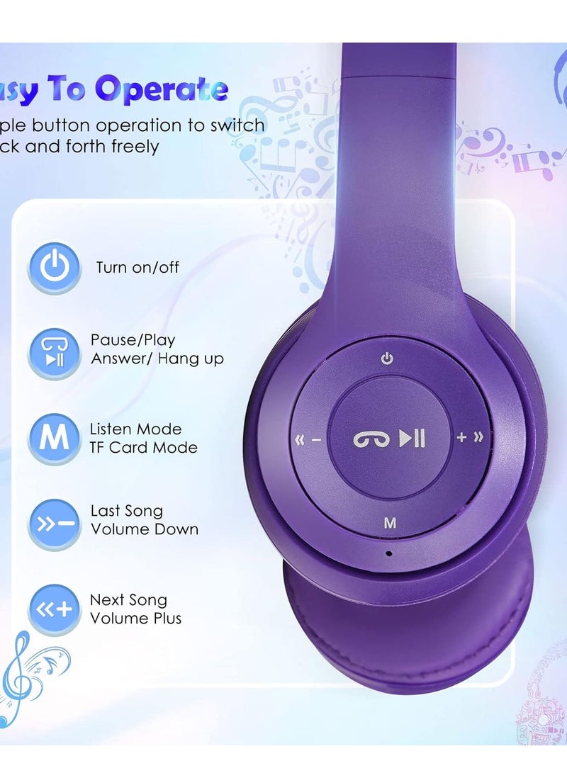 P47M Kids Wireless Headphones with LED Light, Microphone, TF Card Stereo Over Ear Wired Foldable Headphones for Girls and Boys  - Image 3