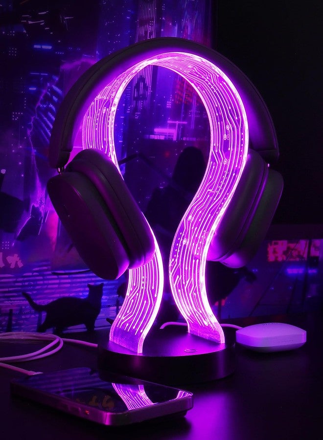 CoolGift Mart Light Up Headphone Stand with 16 Color Lights, PCB Pattern Acrylic Headset Stand with 1 USB and 1 Type-C Charging Ports, Gifts for Gamers Men and Music Lovers - Image 3