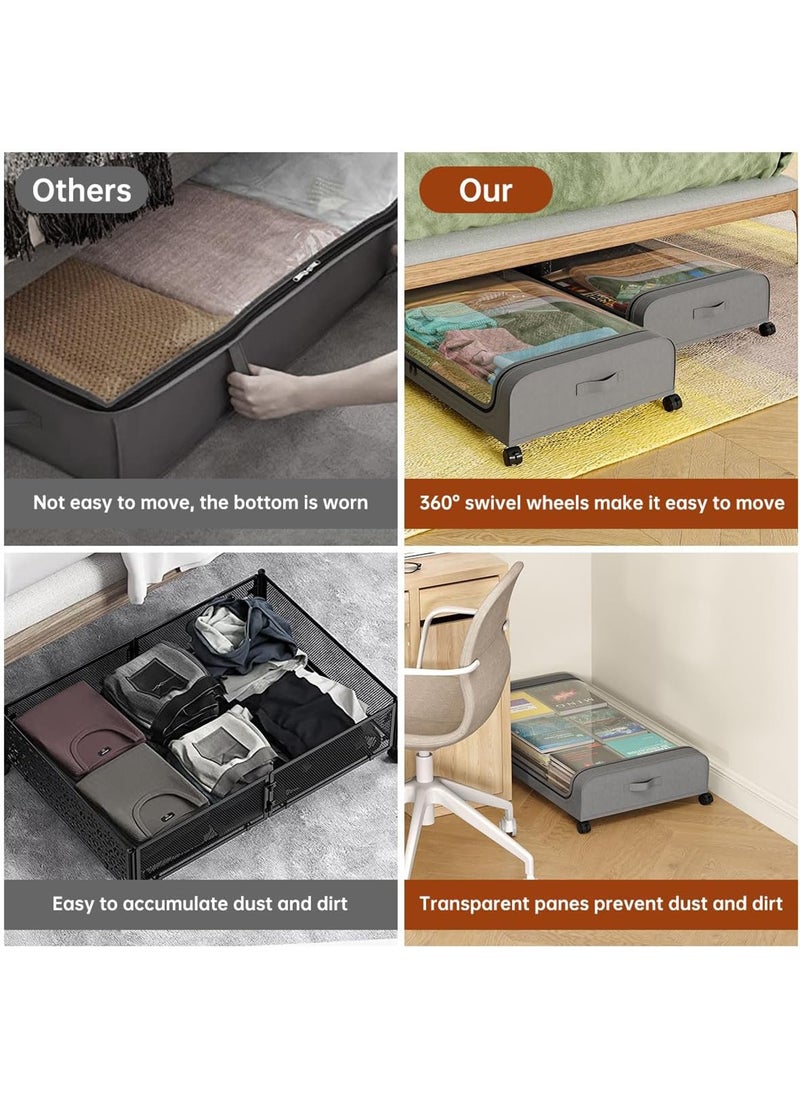 Under Bed Storage Containers Box with Wheels Lid and Zipper Large Oxford Storage Box for Bedroom Clothes and Shoes