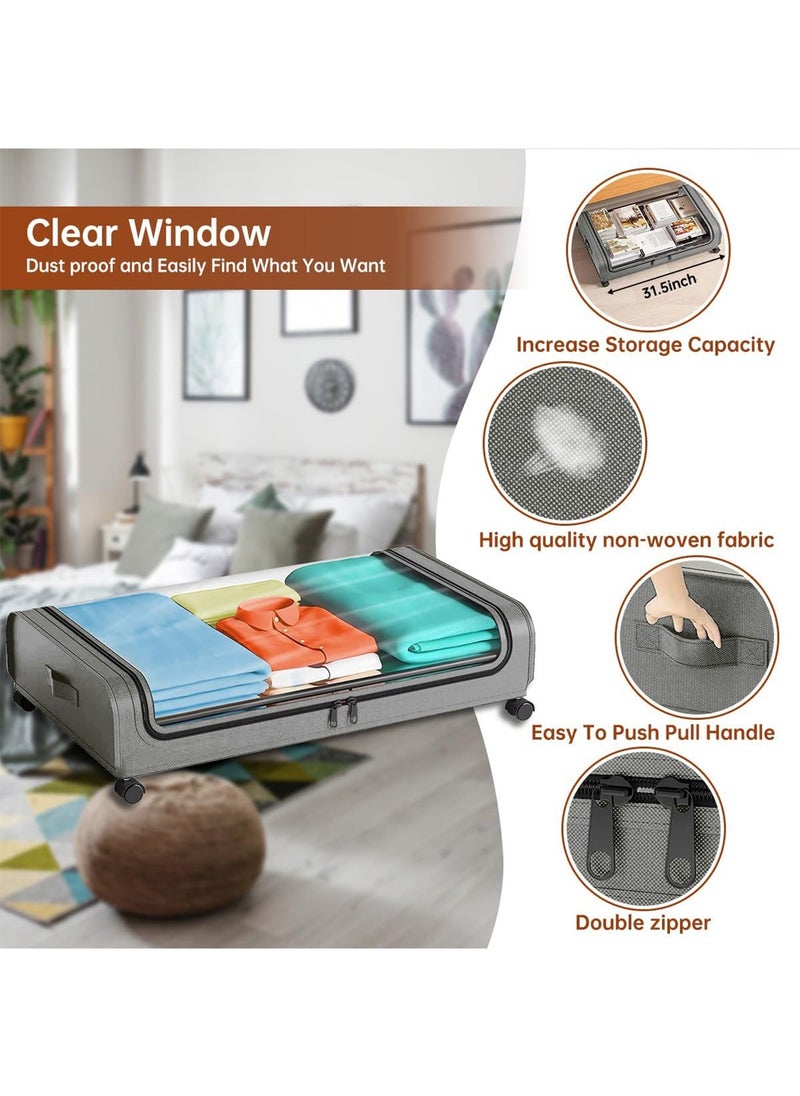 Under Bed Storage Containers Box with Wheels Lid and Zipper Large Oxford Storage Box for Bedroom Clothes and Shoes