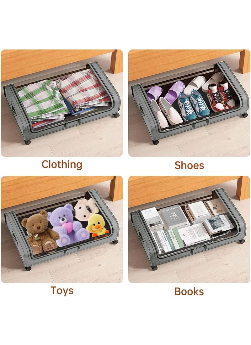 Under Bed Storage Containers Box with Wheels Lid and Zipper Large Oxford Storage Box for Bedroom Clothes and Shoes