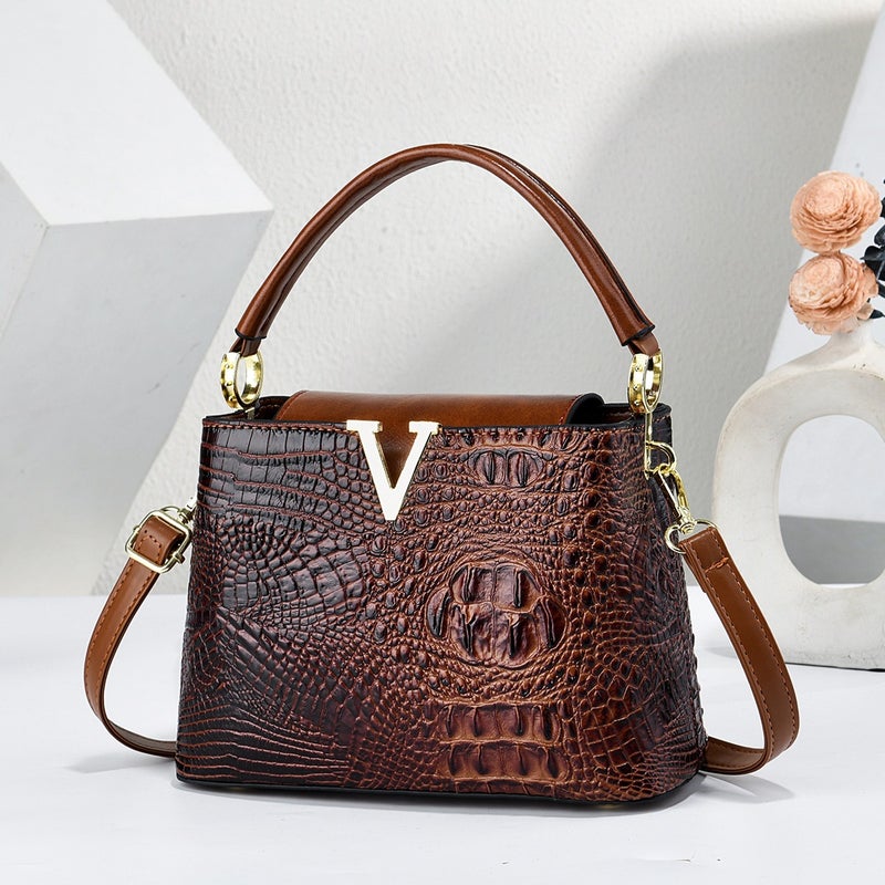 Versatile Crocodile Pattern Handbag, Fashionable Casual Shoulder Bag, Stylish and Textured Vintage Crossbody Bag, Bags - Image 4