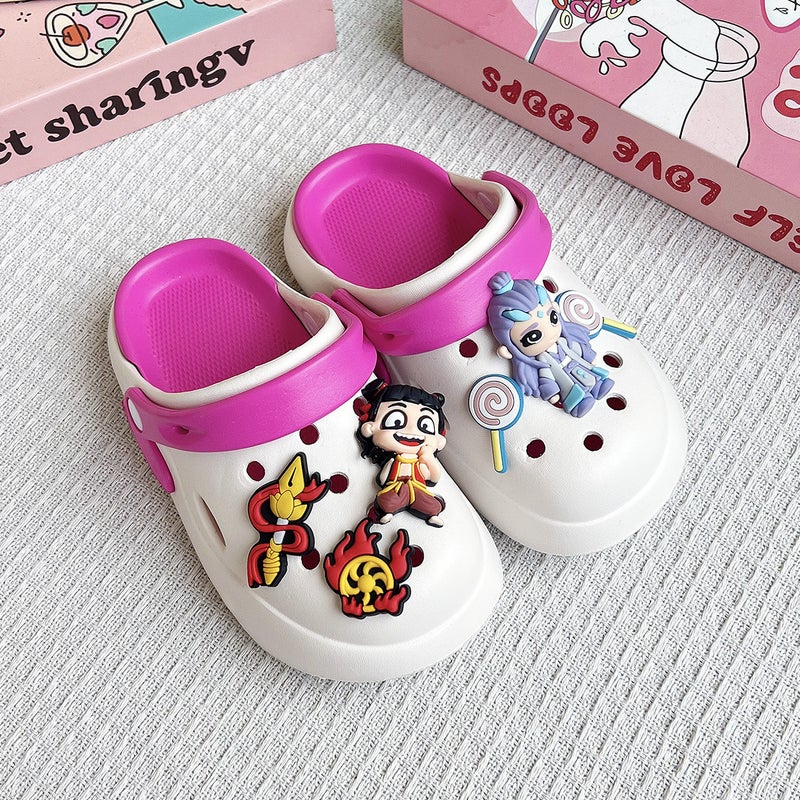 New Boys' Slippers Cartoon Nezha Ao Bing Double Color Matching Versatile Clogs Soft Sole Non-Slip Toe Sandals - Image 4