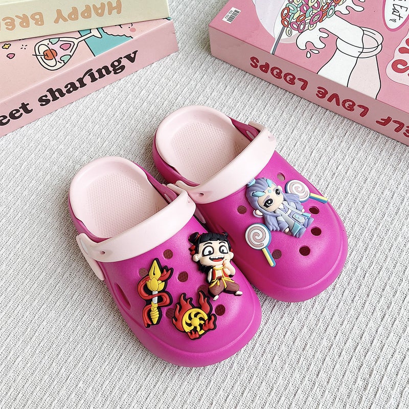 New Boys' Slippers Cartoon Nezha Ao Bing Double Color Matching Versatile Clogs Soft Sole Non-Slip Toe Sandals - Image 2