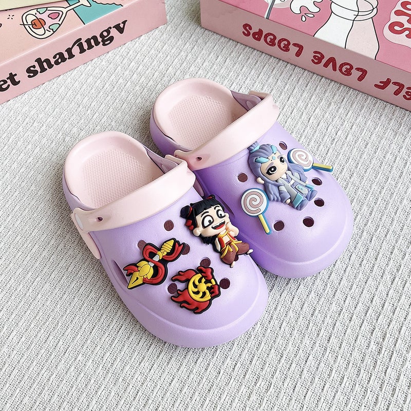 New Boys' Slippers Cartoon Nezha Ao Bing Double Color Matching Versatile Clogs Soft Sole Non-Slip Toe Sandals - Image 3