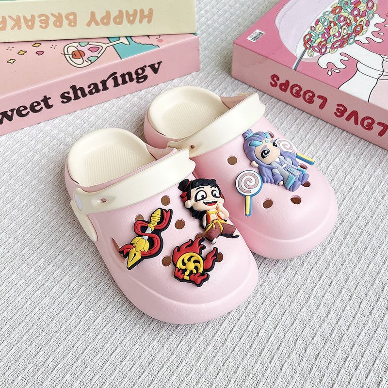 New Boys' Slippers Cartoon Nezha Ao Bing Double Color Matching Versatile Clogs Soft Sole Non-Slip Toe Sandals - Image 5