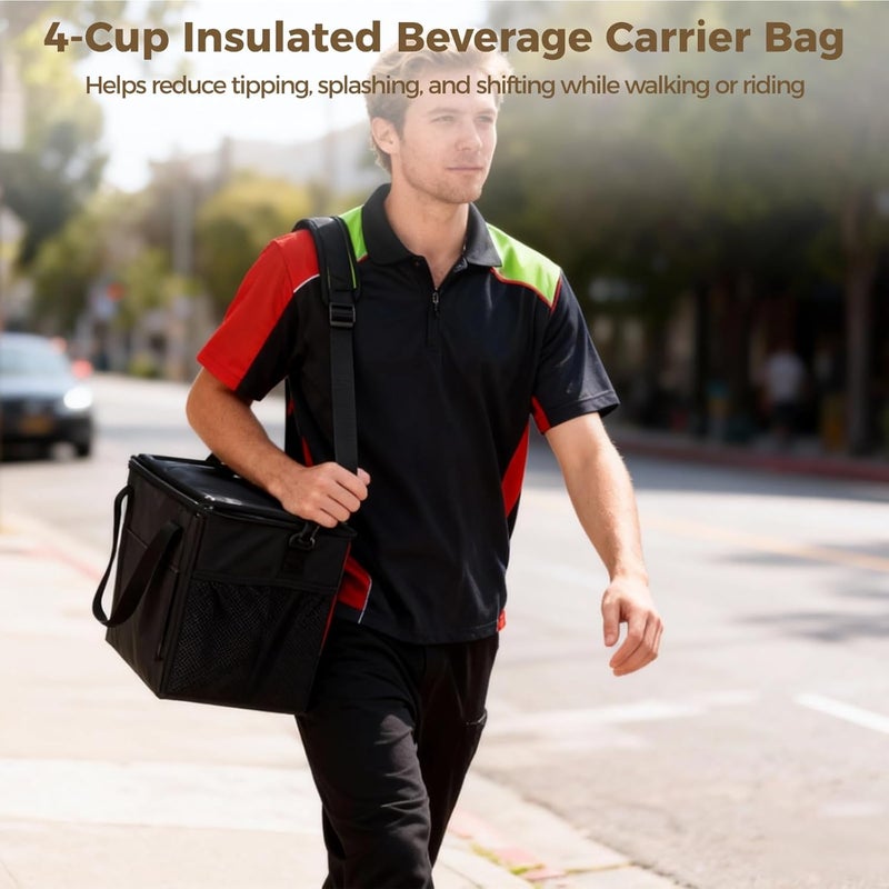 4 Cup Beverage Carrier Bag with Handle, Insulated Drink Holder, Spill-Resistant, Adjustable Dividers, Portable for Delivery and Takeout - Image 4