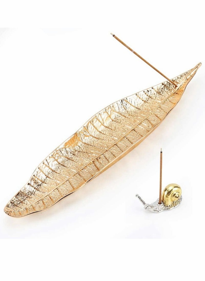 كابتن تيك Incense Holder Set - Leaf and Snail Incense Burner,Incense Holders for Sticks Ash Catcher,Durable Zinc Alloy Materia,Modern Natural Design,Incense Ash Catcher Tray,Best for Meditation,Yoga,Home,Offic - Image 1
