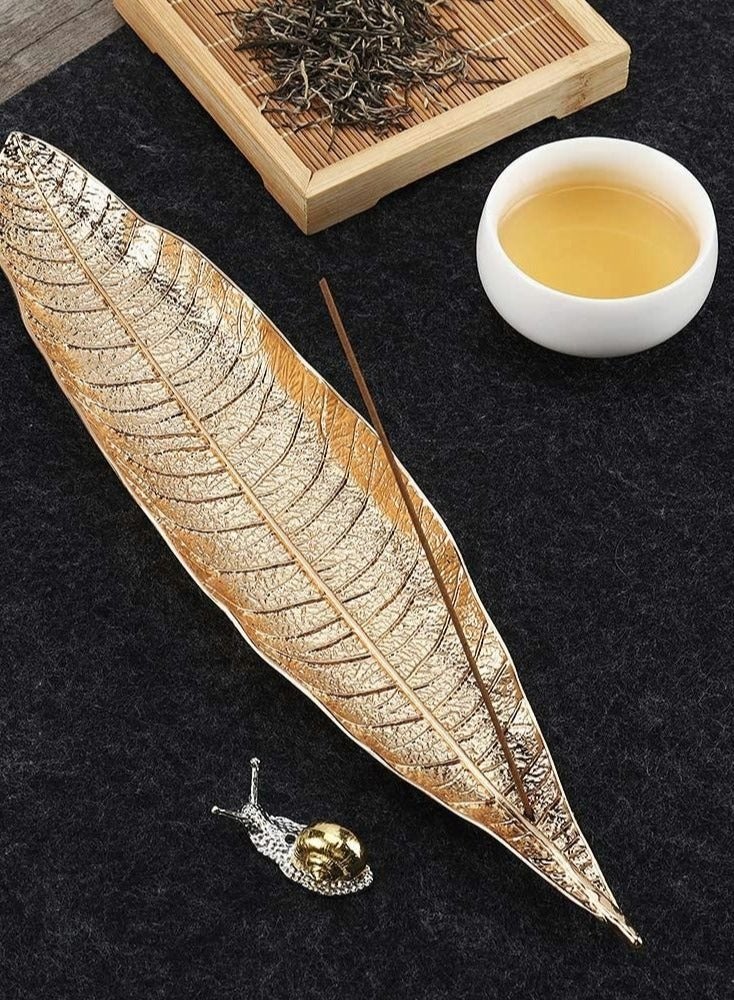 كابتن تيك Incense Holder Set - Leaf and Snail Incense Burner,Incense Holders for Sticks Ash Catcher,Durable Zinc Alloy Materia,Modern Natural Design,Incense Ash Catcher Tray,Best for Meditation,Yoga,Home,Offic - Image 2