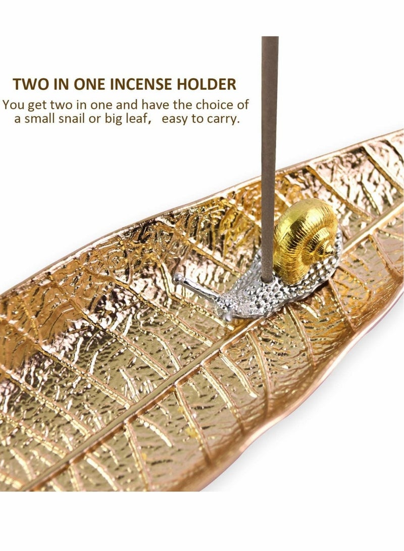 كابتن تيك Incense Holder Set - Leaf and Snail Incense Burner,Incense Holders for Sticks Ash Catcher,Durable Zinc Alloy Materia,Modern Natural Design,Incense Ash Catcher Tray,Best for Meditation,Yoga,Home,Offic - Image 5