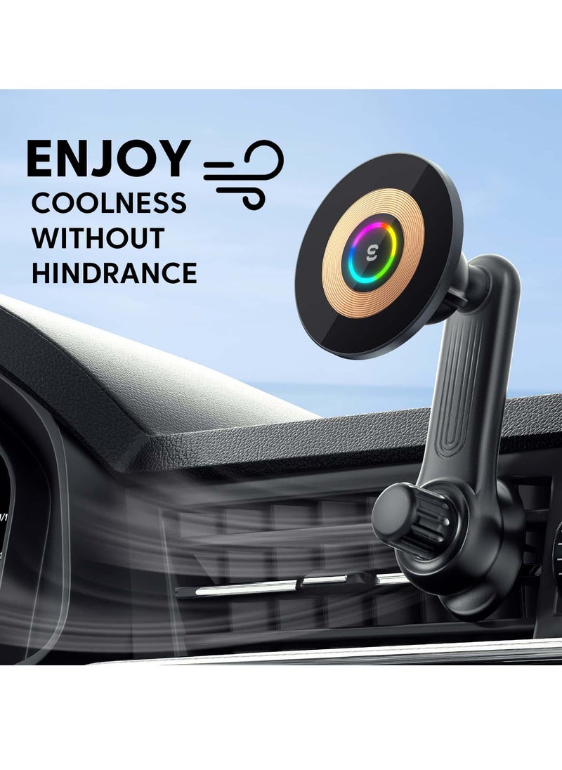 Excefore - Car Mount Charger for MagSafe, 360° Adjustable Magnetic Wireless Car Charger with RGB Light, Air Vent Magnetic Phone Holder Charger for iPhone 14 13 12 Series (with Car Adapter) - Image 1