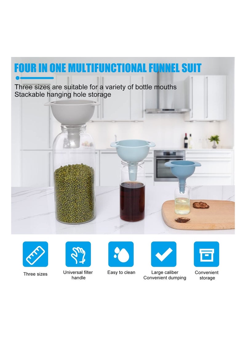 Y&D - Kitchen Funnel Set, Funnels Set of 3, Oil Funnel, Tough and not Easily Deformed, with Detachable Strainer Filter for Transferring Liquid, Fluid, Dry Ingredients Powder (4 Pack) - Image 1