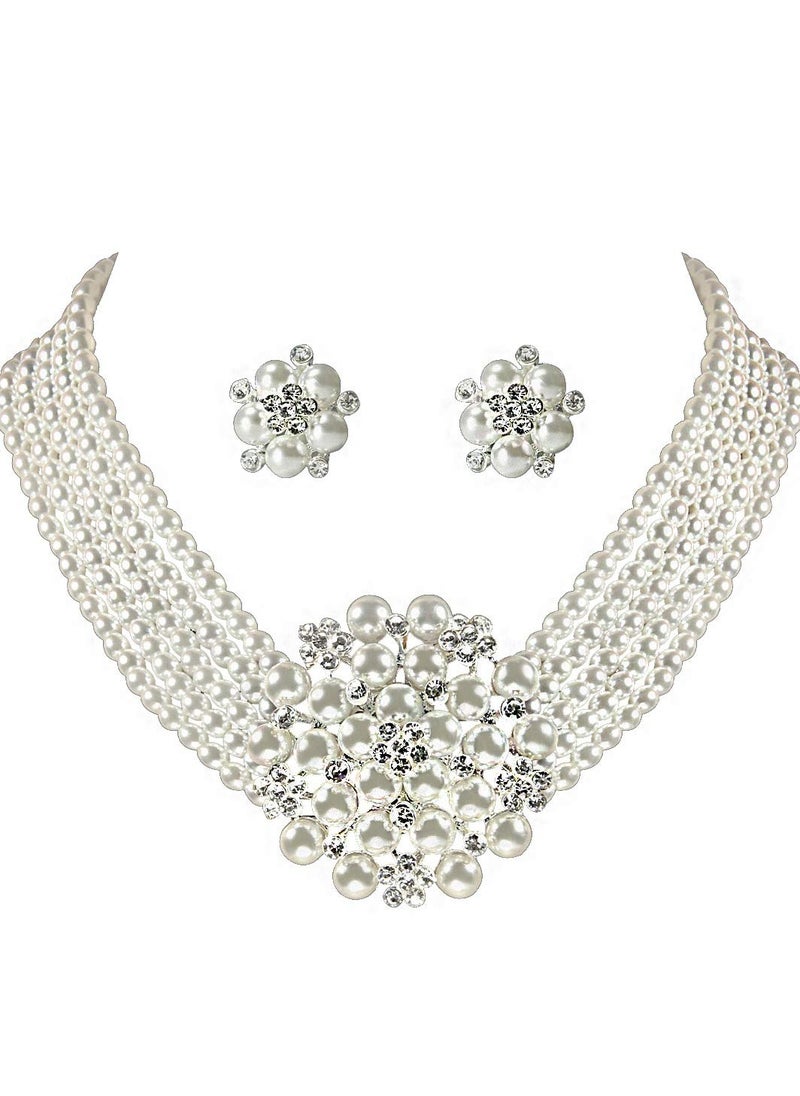 Al Aoyama Hepburn Style Faux Pearl Necklace Set Strand Ear clip or Stud Pin on Earrings  - Image 1