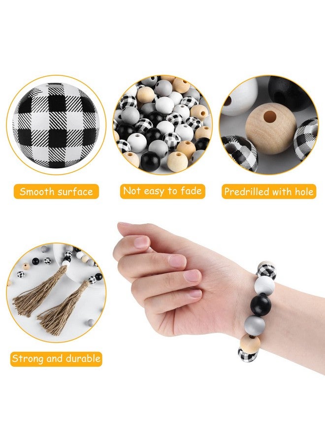 250 Pcs Plaid Wood Beads 16Mm Farmhouse Checked Print Wood Beads Natural Buffalo Craft Wood Beads For Decoration Home Decor Diy Craft Supplies