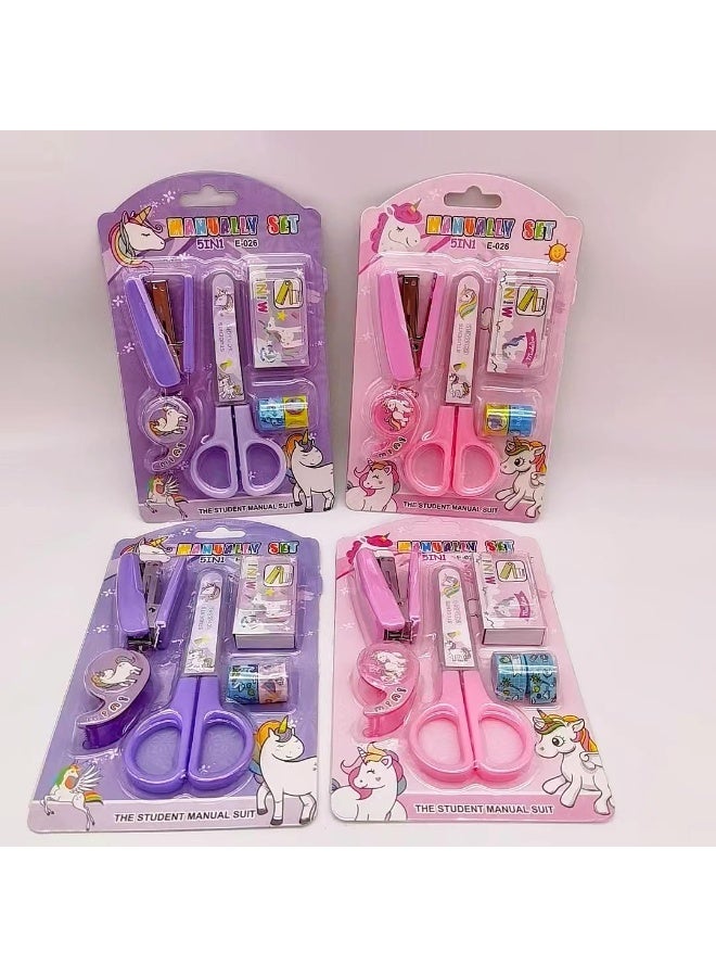 1 x 5 School Supplies Set (Scissors - Stapler - Pins - Tape Sticks - Sticker) 1 Card - Image 1
