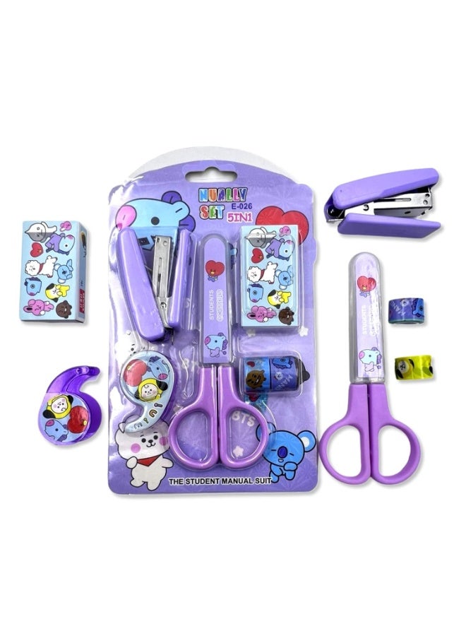 1 x 5 School Supplies Set (Scissors - Stapler - Pins - Tape Sticks - Sticker) 1 Card - Image 2