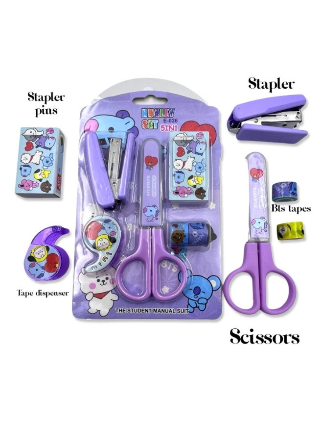 1 x 5 School Supplies Set (Scissors - Stapler - Pins - Tape Sticks - Sticker) 1 Card - Image 3