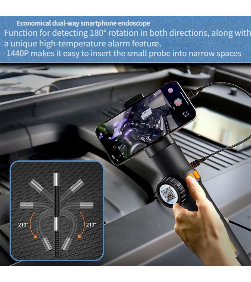 Universal Mobile Phone Model Endoscope With 360 Degree Rotation 1440p Hd Inspection Camera Steering Camera Hard Wire 39.37 Inch Compatible With Apple Android Devices Car Diagnostic Tool - Image 5